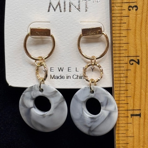 Mint Gold Tone & Marble Drop Earrings, 2” - Picture 6 of 7